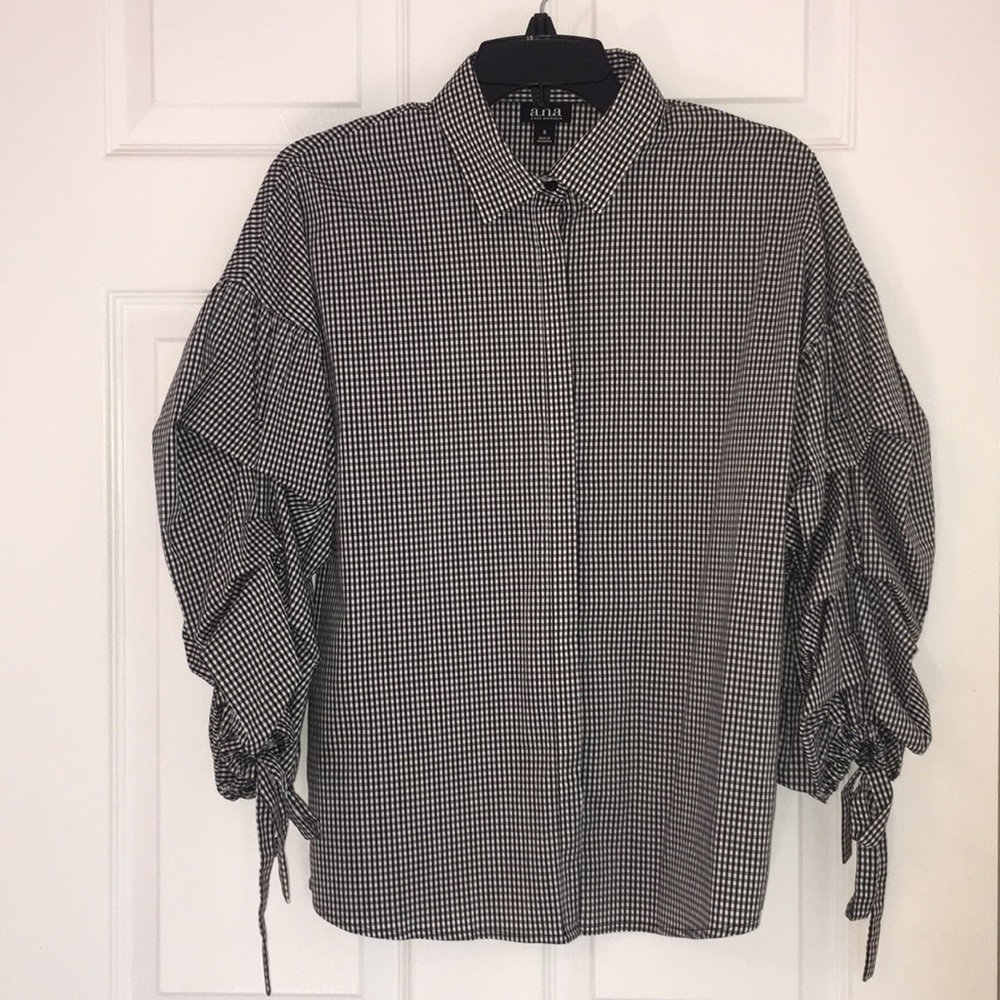 Gingham Print Ruffle Sleeve Button Up